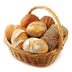breads in a basket cut out isolated on white background  