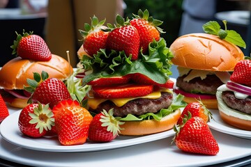 Culinary Delight Colorful Array of Delicious Dishes Featuring Strawberries Burgers and Garnishes