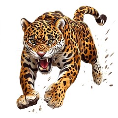 Obraz premium An Angry leaping jaguar illustration element cut out isolated on white background 