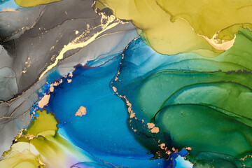 Natural  luxury abstract fluid art painting in liquid ink technique. Tender and dreamy  wallpaper. Mixture of colors creating transparent waves and golden swirls. For posters, other printed materials