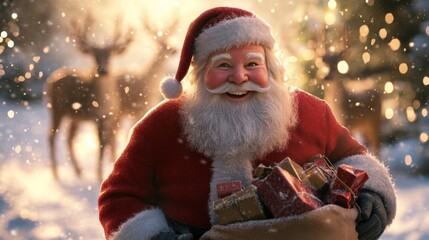 Joyful Santa Claus in Red Suit Bringing Holiday Cheer