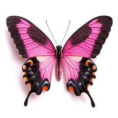 A pink tropical butterfly isolated on a white background. 