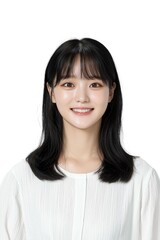 Fototapeta premium Elegant Young Woman with Short Black Hair in White Blouse