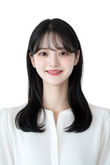 Fototapeta premium Elegant Young Woman with Short Black Hair in White Blouse