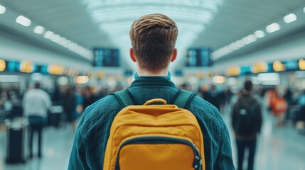 Fototapeta premium Traveler in Airport Terminal with Backpack