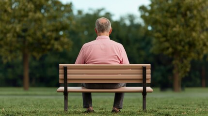 Fototapeta premium Man Sitting Alone on Park Bench in Tranquil Setting