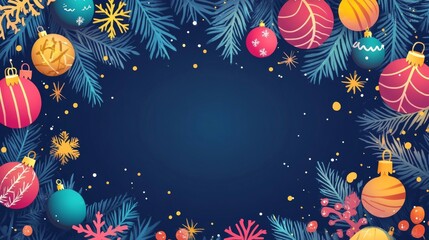 Fototapeta premium Celebrate the Season with a Cheerful Christmas Banner Design Full of Colorful Ornaments and Snowflakes, Perfect for Your Copy