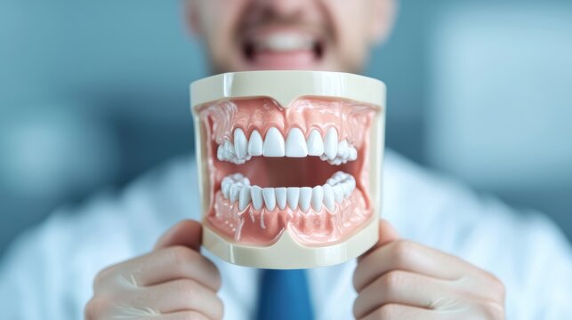 Dental Model in Hands of Smiling Practitioner