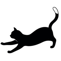 a black silhouette of a cat lying down on its back. The cat is facing towards the left side of the image 