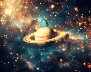 Naklejka premium Glowing Jewel Planet in Cosmic Starry Crown Concept Artwork