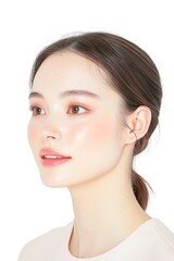 Obraz premium Glowing Close-Up Portrait of a Young Woman with Sleek Hair