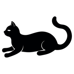 a black silhouette of a cat lying down on its back. The cat is facing towards the left side of the image 