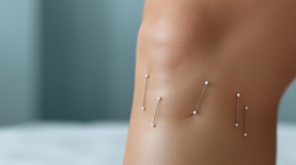 Acupuncture Needles on a Knee for Healing Treatment