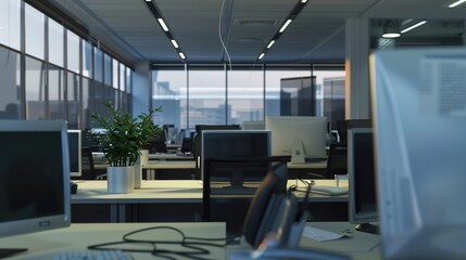 Fototapeta premium Coworking company empty space. Abstract blurred business background.