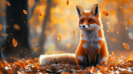 A cute fox sitting in a forest.