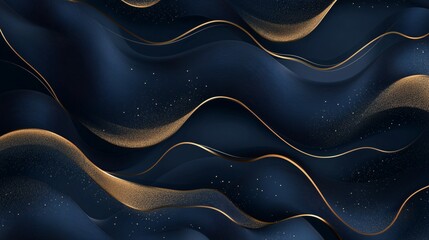 Obraz premium Navy blue Gold abstract wave line arts background vector. Luxury wall paper design for prints, wall arts and home decoration, cover and packaging design.