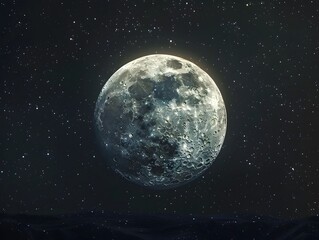 Obraz premium Glowing Pearl of the Night Sky Captivating Lunar Landscape Against a Starry Canvas