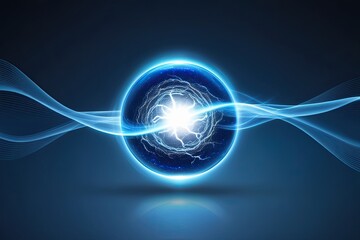Shimmering Sapphire Electric Orb with Delicate Aura and Ethereal Waves on Midnight Background