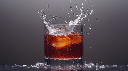 A Glass of Iced Drink with Water Splashing
