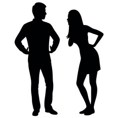 a black silhouette of a man and a woman. The man is on the right side of the image and is facing the woman on the left side 
