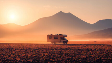 Fototapeta premium Camper Van Adventures, Exploring Gorgeous Nature and Scenic Views Along the Way