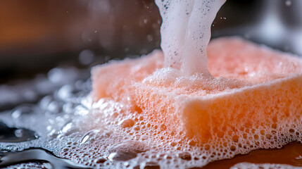 Fototapeta premium Heavy Duty Dish Soap Squeezed onto Sponge