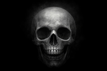 Closeup shot of skull on black background. Created with Ai