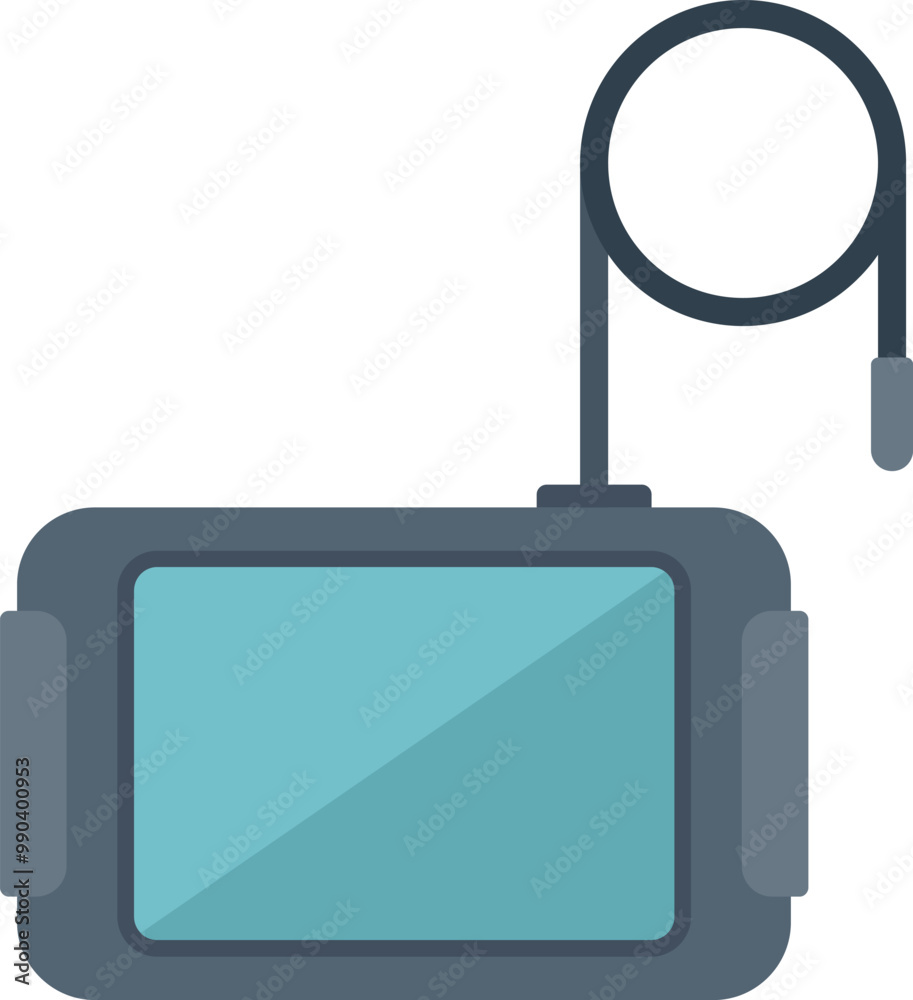 Poster echo sounder with round sensor is showing water depth for fish finding and navigation