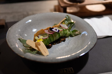 Omakase western fine dining food served in local restaurant run by local chef. Modern fusion...