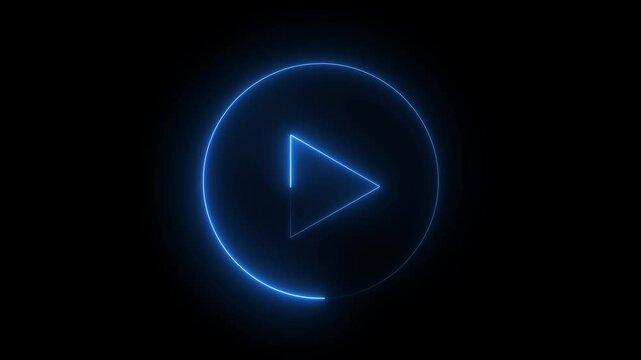 glowing Neon shine play button icon sign with neon circle animation. neon media player button. Neon glowing play button icon on a black background