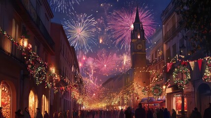 Obraz premium New Year's Eve Celebrations in Major Cities Around the World, Generative AI