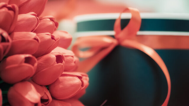 gift surprise bouquet red tulips