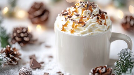 Luxurious Winter Beverage with Chocolate Shavings and Copy Space