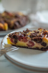 Chocolate cheesecake layered with brownie 