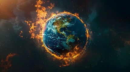 Fiery Global Crisis   Burning Planet Earth in Apocalyptic Landscape