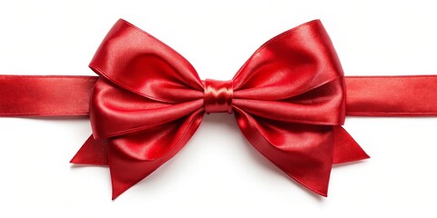Red Satin Bow on White Background, isolated, ribbon, present, bow, gift, red