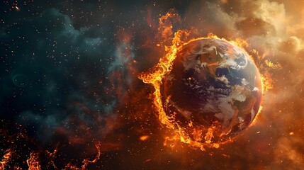 Fiery Globe Signifying Global Warming and Climate Change Crisis