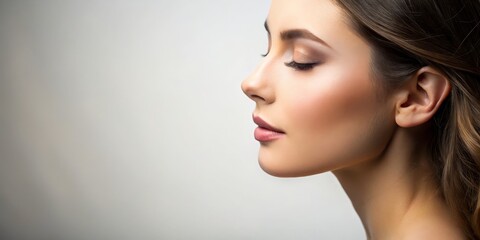 Naklejka premium Side Profile of Woman with Eyes Closed, Photography, Portrait, Woman, Beauty, Makeup, Closeup