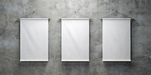 Three Blank Roll Up Banners on a Concrete Wall, Mockup, Presentation, Banner Design, Presentation Board