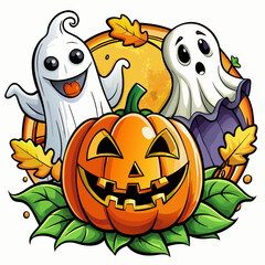 Hand-Drawn Happy Halloween Cartoon Clipart | Vector Illustrations on White Background