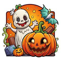 Hand-Drawn Happy Halloween Cartoon Clipart | Vector Illustrations on White Background"