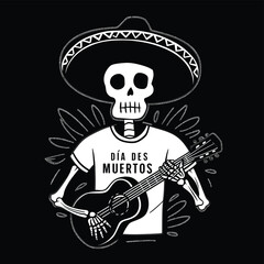 Fototapeta premium Dia de los Muertos Skeleton Musician A Celebratory Illustration