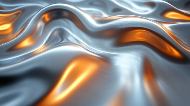 Abstract Silver and Orange Liquid Texture