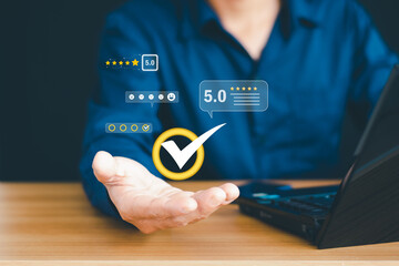 Online customer satisfaction survey service concept, customer rate service from application...