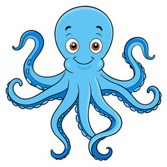Octopus Vector Art Illustration Eps File For Design, cute blue octopus cartoon ,Clip Art Illustration of a cartoon octopus.