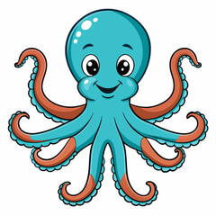 Octopus Vector Art Illustration Eps File For Design, cute blue octopus cartoon ,Clip Art Illustration of a cartoon octopus.