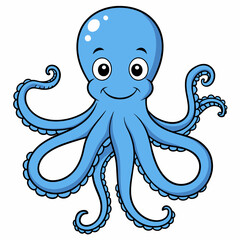 Octopus Vector Art Illustration Eps File For Design, cute blue octopus cartoon ,Clip Art Illustration of a cartoon octopus.