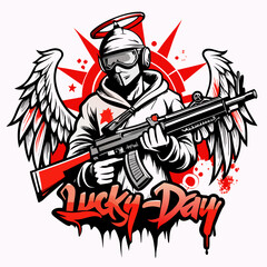 Baby Cupid Holding Two Guns Tattoo Idea , Kid playing with colorful water guns , cupid holding m16 machine gun 