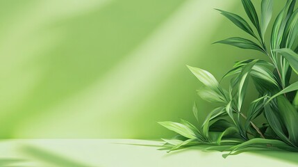 Fototapeta premium Bright, clean green background with soft lighting, ideal for promoting eco-friendly brands or fresh, vibrant product displays.