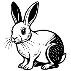 rabbit vector illustration , rabbit silhouette vector illustration animals , Forest animal hare or rabbit. Hand drawing sketch black ink isolated on white background 